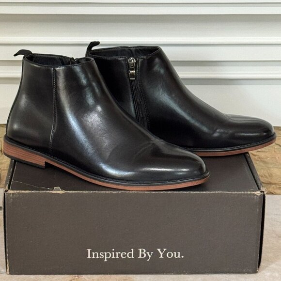 NY&C David Men’s Chelsea Boots Size 9 Black Faux Leather Zip NY1282 Ankle 🖤 - Picture 1 of 10